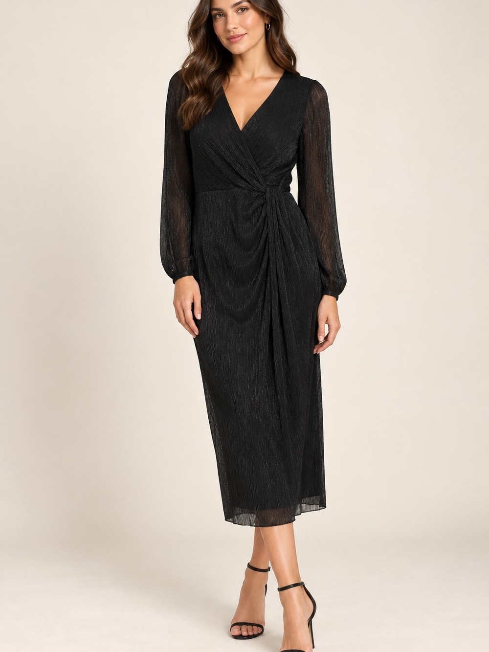 Baltic Born Black Pleated Twist Front Midi Dress Size Large